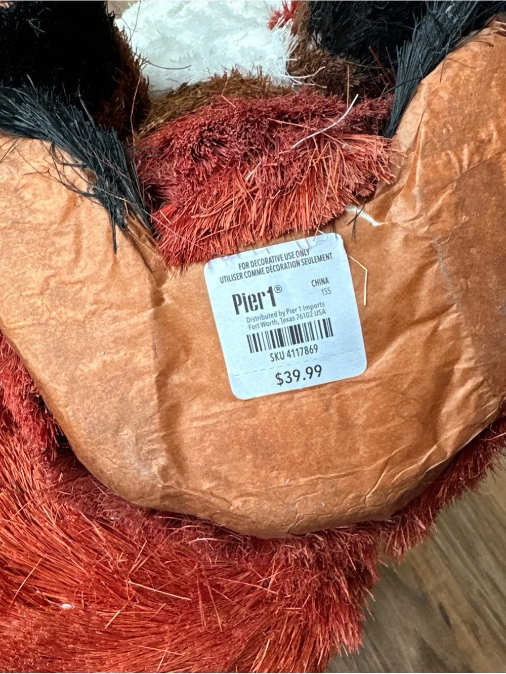 Pier 1 Sisal Fox With Flower Crown 14.5” Tall Large Straw Rare HTF Floral